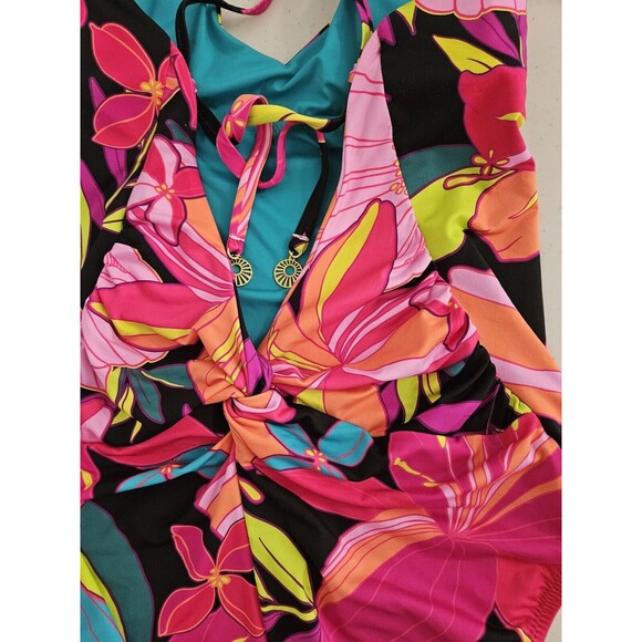 NWT TRINA TURK SOLAR FLORAL SWIMSUIT ONE-PIECE Size 14 Cut Outs Strappy - Picture 6 of 8